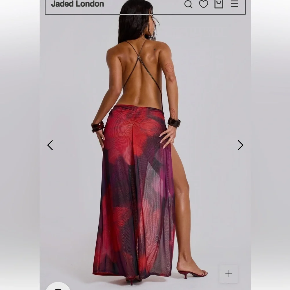 Jaded London Vixen Red Maxi Dress micro mesh print cut out Revolve NWT 2